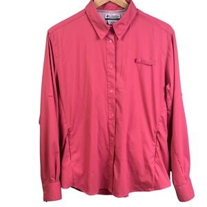 Columbia Sportwear Pink Long Sleeve Snap Fishing Shirt Vents Fitted XL Woman's